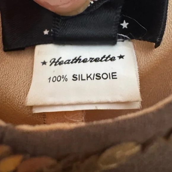 VINTAGE HEATHERETTE 100% silk Green and Brown Sequin Dress - Picture 7 of 9